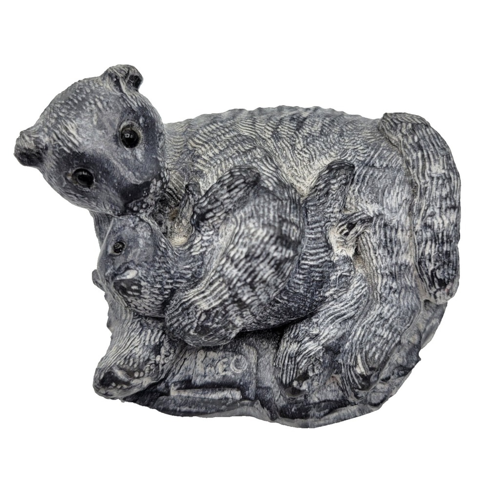Wolf Original Sculpture Puma or Cougar And Her Cub Hand Made Canada Black/Gray